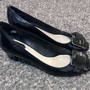 Dior Black Patent Leather Heels with Silver Buckle